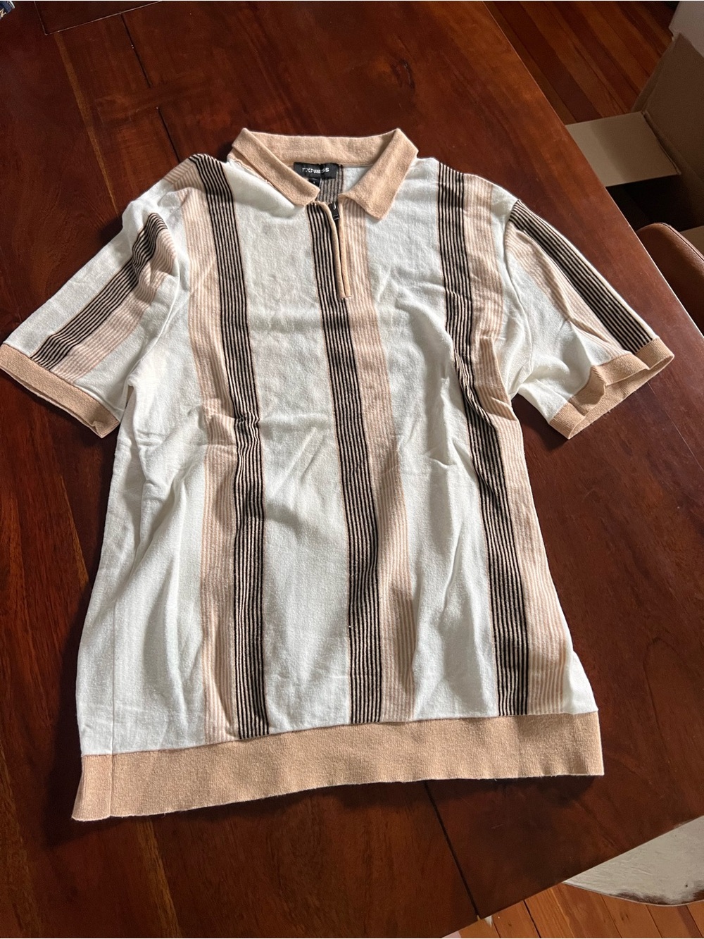 Men’s Express Knit Polo | Beige and Black | 100% Cotton | Large